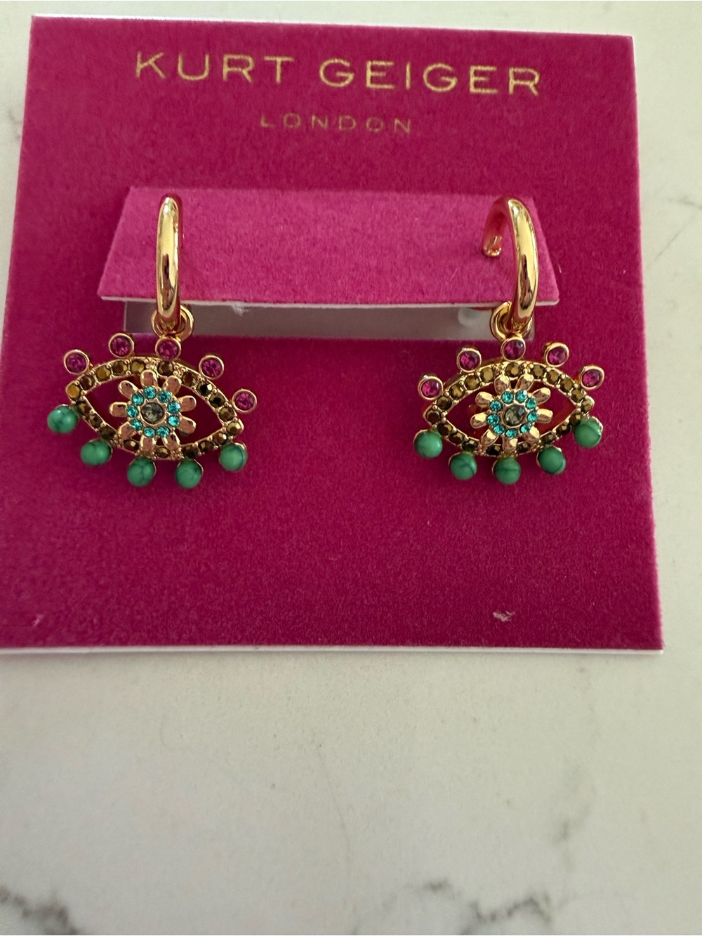 Kurt Geiger Gold-Tone Blue and Green Evil Eye Drop Earrings